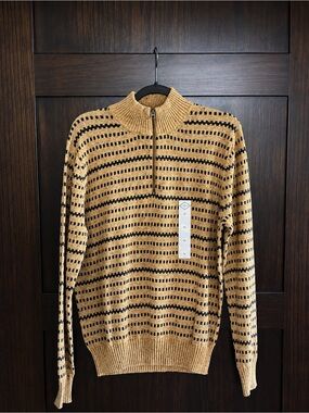 St. John's Bay Tan and Black Zip-Front Knit Sweater